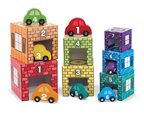 Melissa & Doug Nesting and Sorting Garages and Cars With 7 Graduated Garages and 7 Stackable Wooden Cars