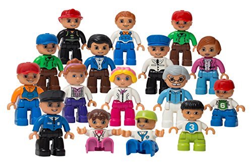 Play Build Community Figures Set – 16 Pieces – Bulk Starter Kit Includes Police Man, Farmer, Fire Fighter, Conductor, Mom, Dad, Grandpa, Kids & More – Compatible with LEGO DUPLO Building Blocks