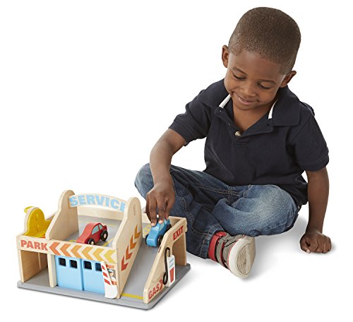 Melissa & Doug Service Station Parking Garage With 2 Wooden Cars and Drive