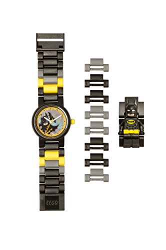 DC Comics Lego Batman Movie Batman Kids Minifigure Link Buildable Watch | Black/Yellow | Plastic | 28Mm Case Diameter| Analogue Quartz | Boy Girl | Official